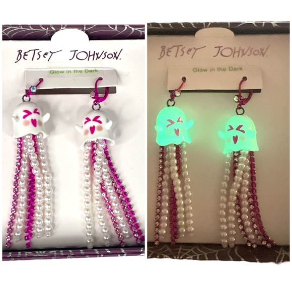 Betsey Johnson Ghost Glow in the Dark Dangle Earrings Pink White - Picture 5 of 5